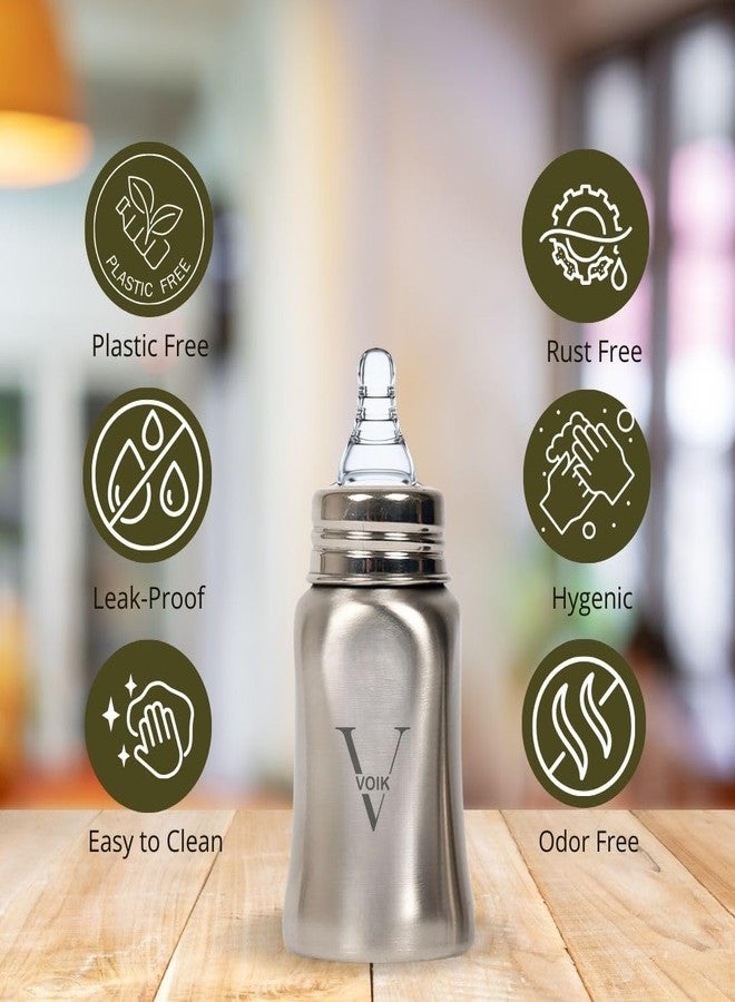 VOIK Baby Feeding Bottle 140ML with 1 Nipple | Stainless Steel Feeding Bottle | Hygienic Silicone Teat | Feeding Bottle for New Born Baby BPA Free - Image 3