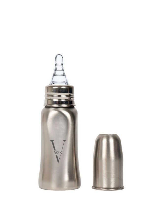 VOIK Baby Feeding Bottle 140ML with 1 Nipple | Stainless Steel Feeding Bottle | Hygienic Silicone Teat | Feeding Bottle for New Born Baby BPA Free - Image 1