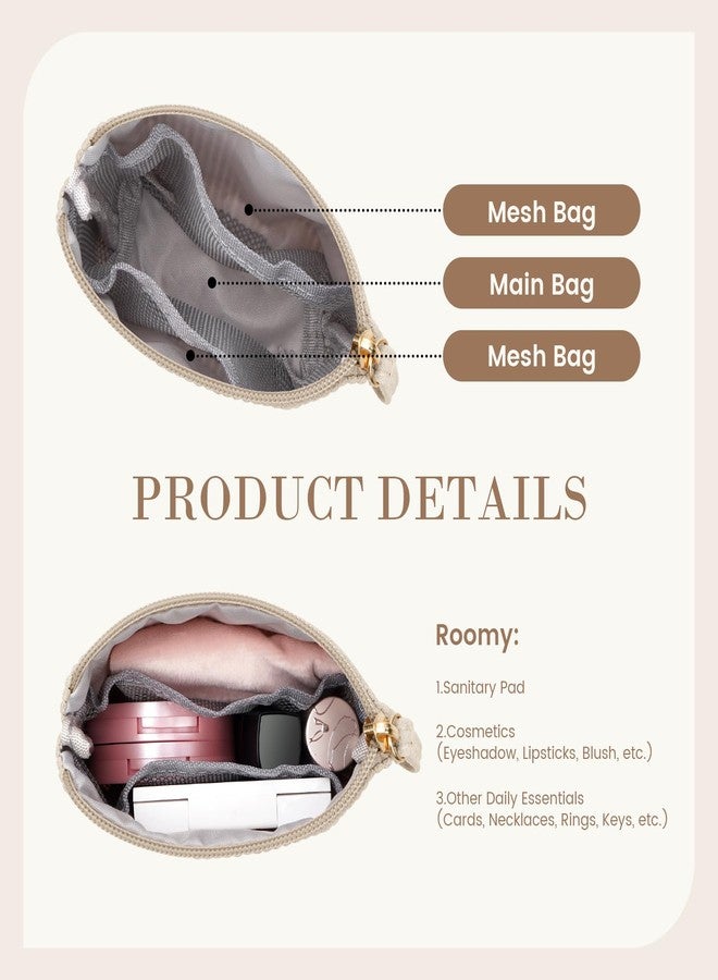 MAGEFY Mini Makeup Bag, Cute Small Makeup Bag for Purse Corduroy Cosmetic Bag for Women with Slip-in Pockets Travel Purse Essentials Lipstick Bag (Beige,Mini) - Image 3