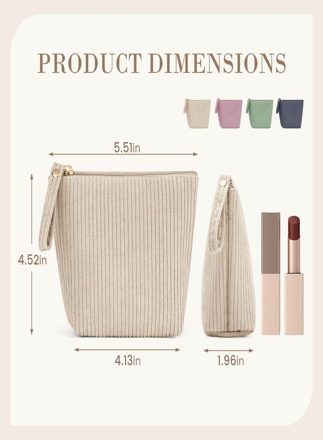 MAGEFY Mini Makeup Bag, Cute Small Makeup Bag for Purse Corduroy Cosmetic Bag for Women with Slip-in Pockets Travel Purse Essentials Lipstick Bag (Beige,Mini) - Image 2
