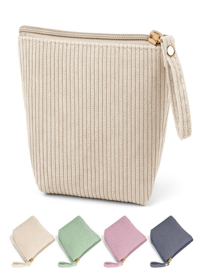 MAGEFY Mini Makeup Bag, Cute Small Makeup Bag for Purse Corduroy Cosmetic Bag for Women with Slip-in Pockets Travel Purse Essentials Lipstick Bag (Beige,Mini) - Image 1