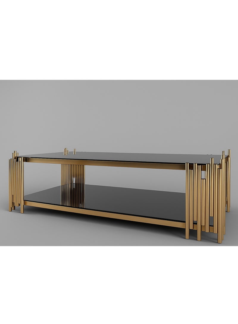 Masa Furniture Modern Luxury TV Stand – Gold-Plated Stainless Steel with Black Tinted Glass – by Masa Furniture 
