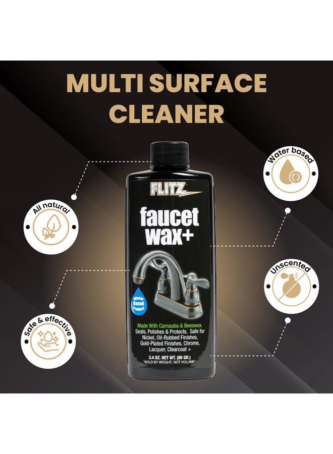 Flitz Faucet Wax Plus - 3.4oz Bottle of USA-Made, Water-Based Faucet Cleaner & Polisher for Water Stains, Fingerprints, & More - Metal Wax for Bronze, Nickel, Chrome, Brass - Granite Polish (1 Pack) - Image 3