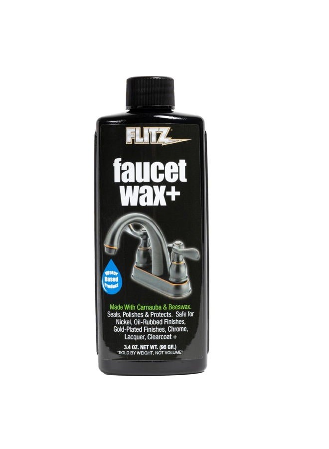 Flitz Faucet Wax Plus - 3.4oz Bottle of USA-Made, Water-Based Faucet Cleaner & Polisher for Water Stains, Fingerprints, & More - Metal Wax for Bronze, Nickel, Chrome, Brass - Granite Polish (1 Pack) - Image 1