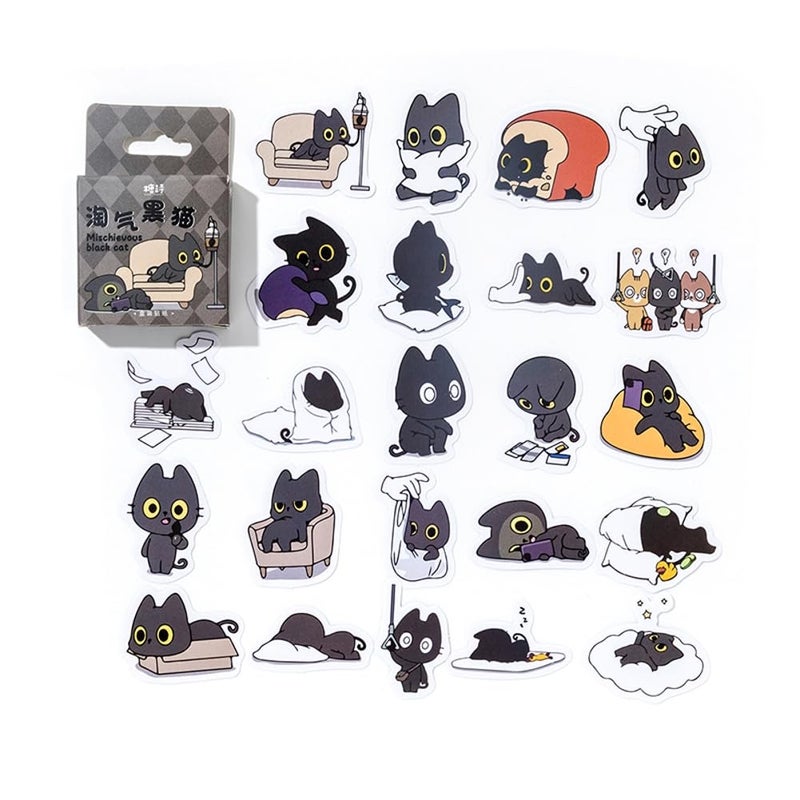 Obujopal 46 Pcs Cute Black Cat Stickers for Scrapbooking Diary Laptop Junk Journal Notebook Kids Envelope Card Making Diary Planner Craft DIY Craft Decoration, 23 Patterns - Image 1