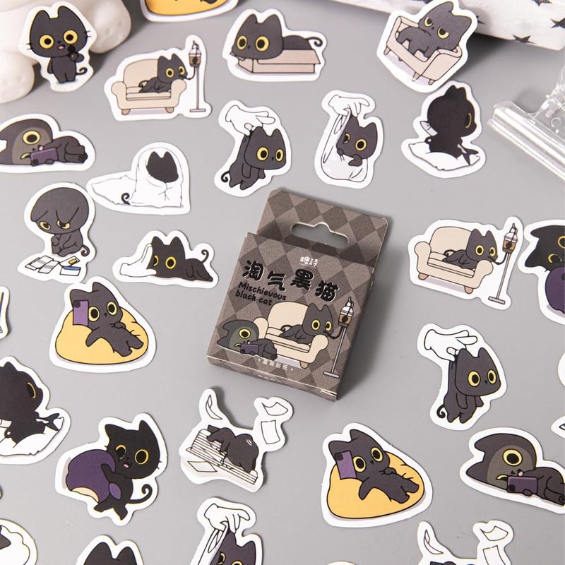 Obujopal 46 Pcs Cute Black Cat Stickers for Scrapbooking Diary Laptop Junk Journal Notebook Kids Envelope Card Making Diary Planner Craft DIY Craft Decoration, 23 Patterns - Image 2