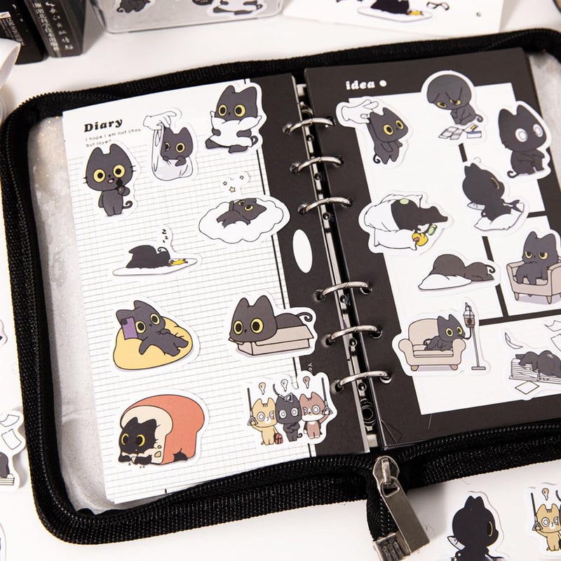 Obujopal 46 Pcs Cute Black Cat Stickers for Scrapbooking Diary Laptop Junk Journal Notebook Kids Envelope Card Making Diary Planner Craft DIY Craft Decoration, 23 Patterns - Image 5