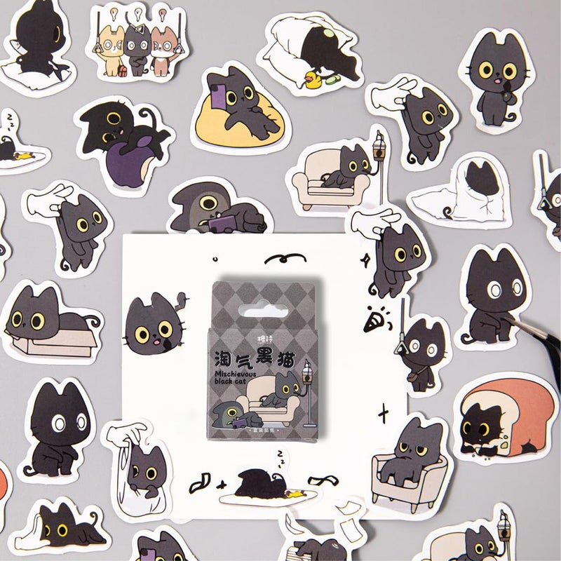 Obujopal 46 Pcs Cute Black Cat Stickers for Scrapbooking Diary Laptop Junk Journal Notebook Kids Envelope Card Making Diary Planner Craft DIY Craft Decoration, 23 Patterns - Image 3