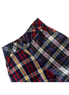 Bi-Plaids Pattern Girls Short - Navy Blue, Red & Yellow