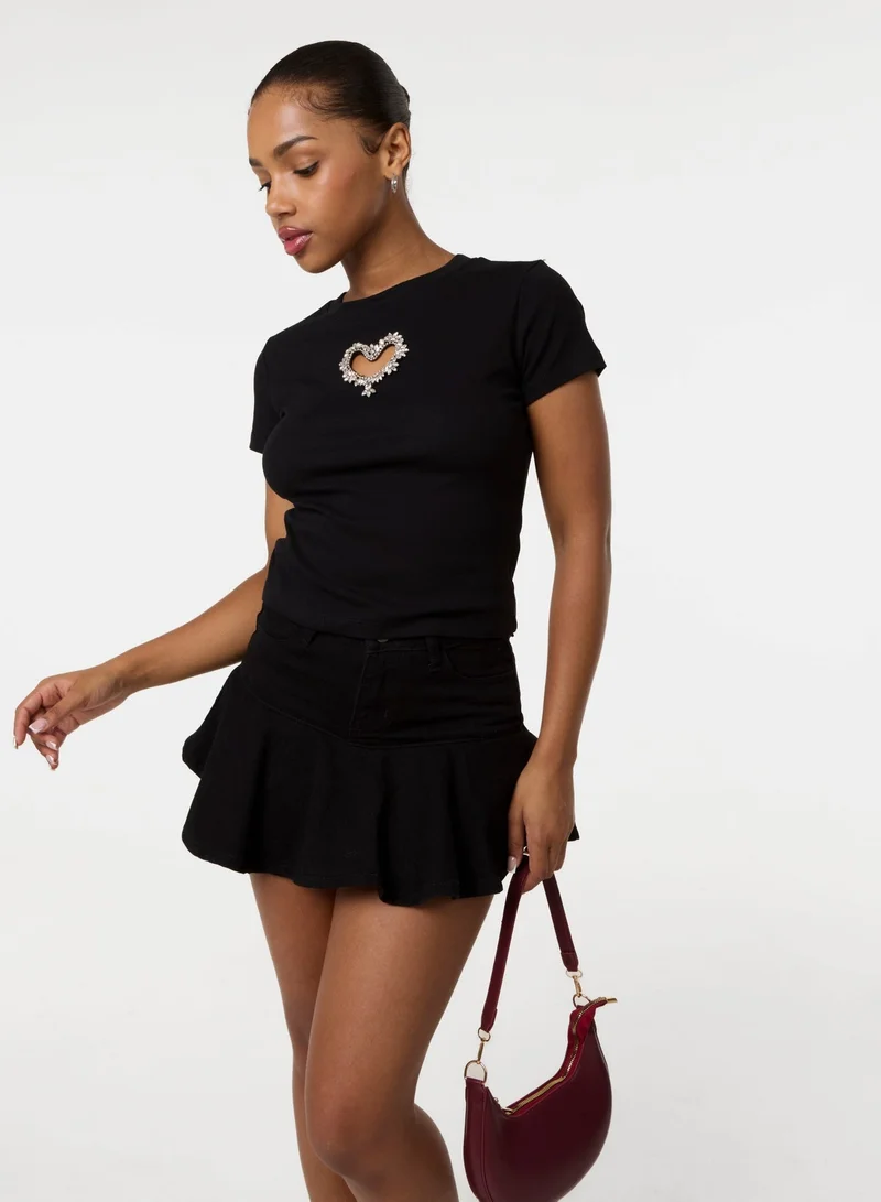 Pink Vanilla Embellished Cut Out Heart Top