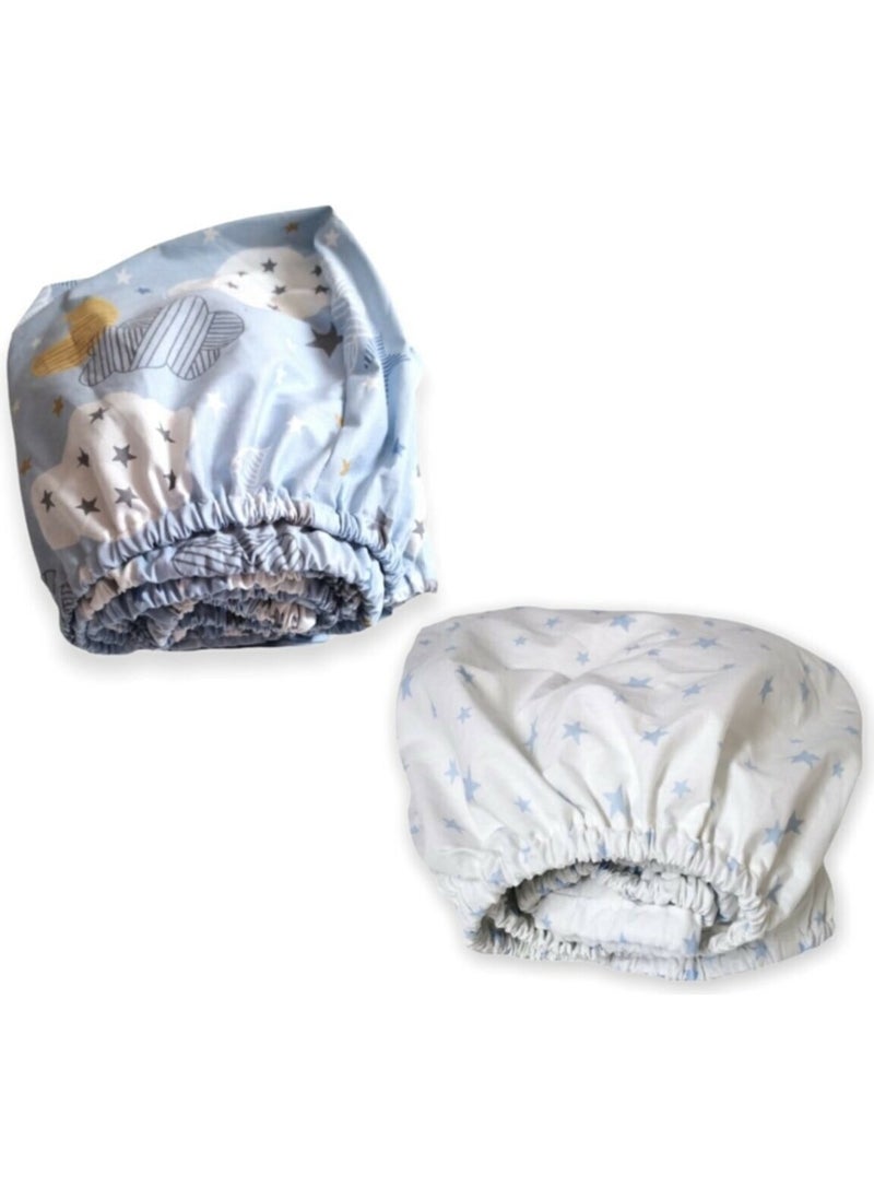 Bebek Özel Baby Special Cotton Baby and Kids Fitted Sheet Blue Moon and Star 80X160 (2 Pieces) 