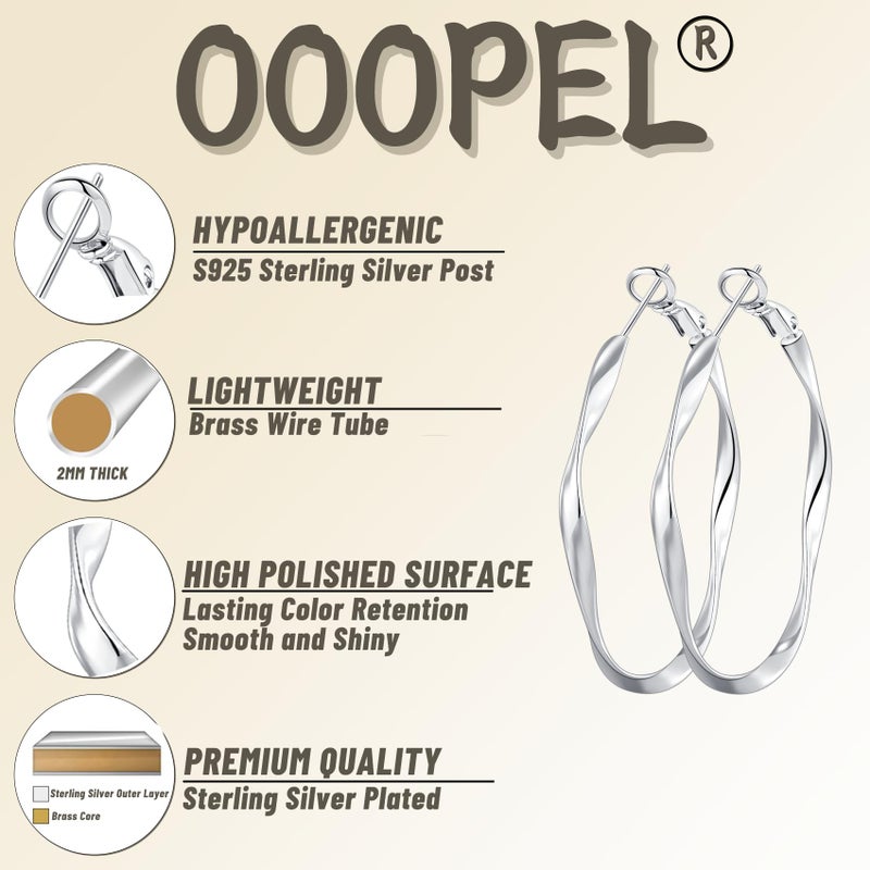 OOOPEL Sterling Silver Hoop Earrings for Women Lightweight Hypoallergenic Large Silver Hoop Earrings for Women 30MM 40MM 50MM 60MM - Image 3