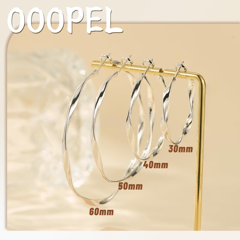 OOOPEL Sterling Silver Hoop Earrings for Women Lightweight Hypoallergenic Large Silver Hoop Earrings for Women 30MM 40MM 50MM 60MM - Image 5