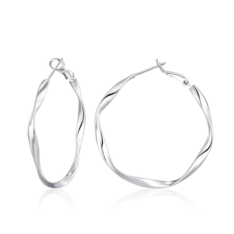 OOOPEL Sterling Silver Hoop Earrings for Women Lightweight Hypoallergenic Large Silver Hoop Earrings for Women 30MM 40MM 50MM 60MM - Image 1