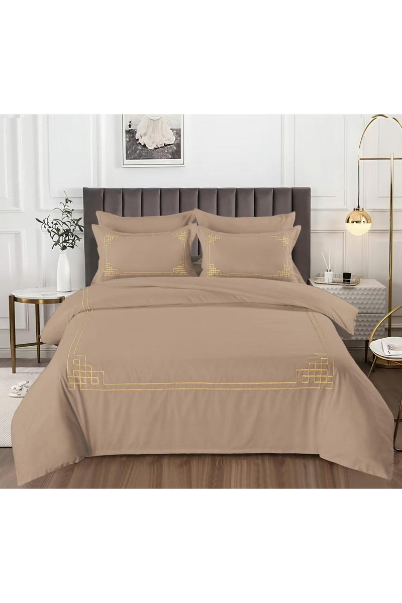 Comfy Comfy 6 Pc Cotton Ultra Soft Geometric King Size Brown Embroidered Comforter Set 