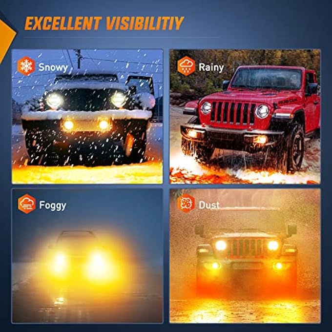 Unity 4 Inch Led Fog Light Assembly Compatible With 20072018 Jeep Wrangler Jk Unlimited Jku With Conversion Cables Front Bumper Replacement 60W Driving Offroad Amber Led Foglights 2 Years Warranty - Image 5