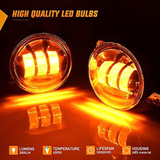 Unity 4 Inch Led Fog Light Assembly Compatible With 20072018 Jeep Wrangler Jk Unlimited Jku With Conversion Cables Front Bumper Replacement 60W Driving Offroad Amber Led Foglights 2 Years Warranty - Image 4