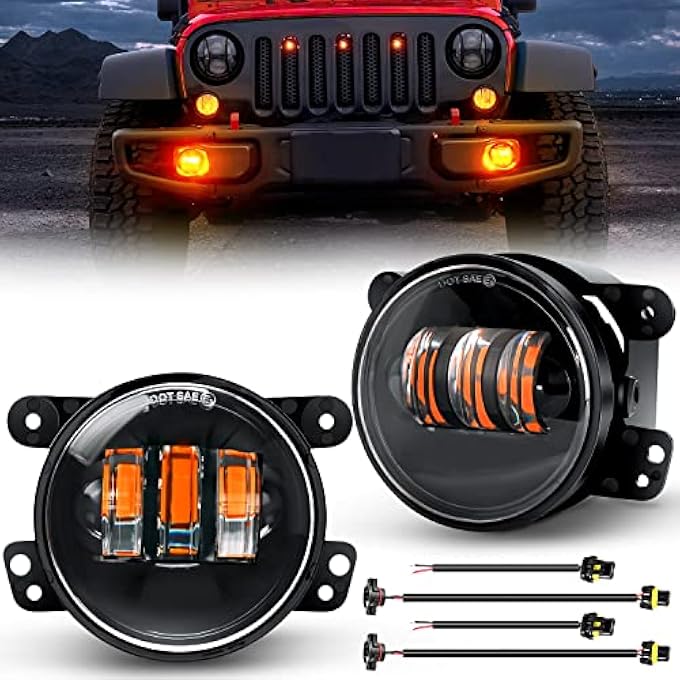Unity 4 Inch Led Fog Light Assembly Compatible With 20072018 Jeep Wrangler Jk Unlimited Jku With Conversion Cables Front Bumper Replacement 60W Driving Offroad Amber Led Foglights 2 Years Warranty - Image 2