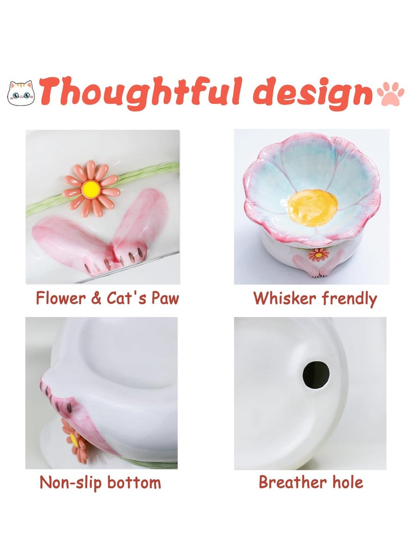 Excefore Elevated Ceramic Cat Bowls, Flower Shape Cute Cat Bowls, 6'' Raised Cat Food Bowl for Indoor Cats, Tilted Cat Food Bowls with Non-Slip Mat, Whisker Friendly (Blue)  - Image 5