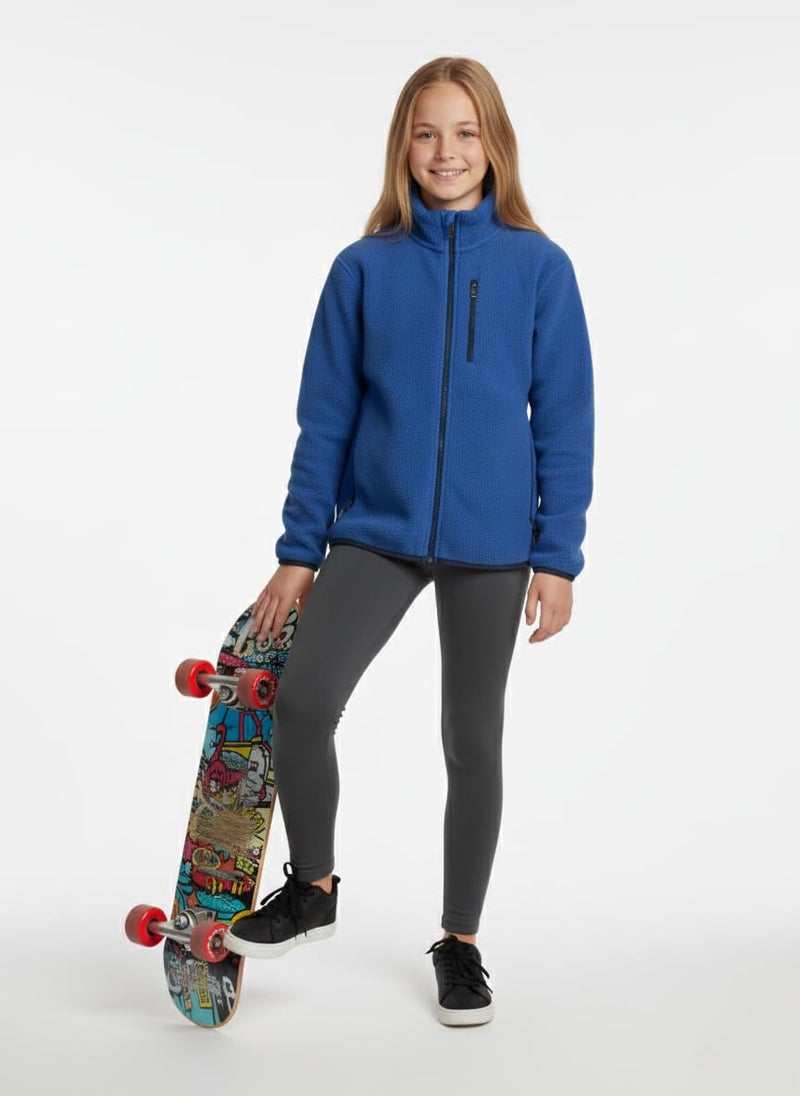 Alan Jones Clothing Girl's Fleece Full-Zip Jacket | Soft, Warm & Lightweight Winter Wear | High Collar with Piping at Hem & Sleeves (8-9 Years_Blue) - Image 4