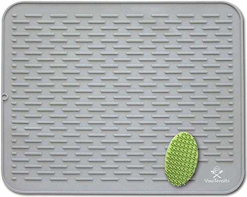 ProTensils Silicone Dish Drying Mat & Scrubber XXL 21" x18 " | Gray Kitchen Dish Drainer Mats & Trivet | Food Safe Fast Draining Pad for Dishes (Gray, XXL) - Image 3