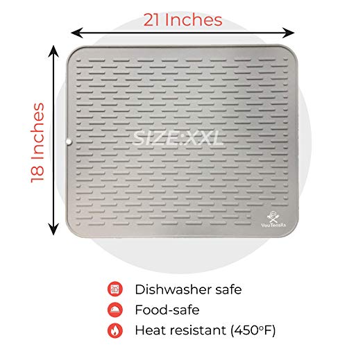 ProTensils Silicone Dish Drying Mat & Scrubber XXL 21" x18 " | Gray Kitchen Dish Drainer Mats & Trivet | Food Safe Fast Draining Pad for Dishes (Gray, XXL) - Image 2
