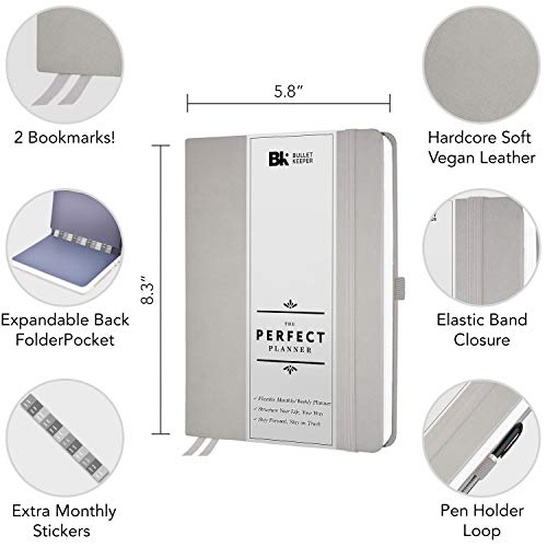 BK UNDATED Yearly Weekly/Monthly Planner 2025-26 Daily Planner Agenda & Personal Organizer to Increase Productivity, Academic Planner w/Sticker Set. A5 (5.8 x 8.3) - Gray Hardcover - Image 3