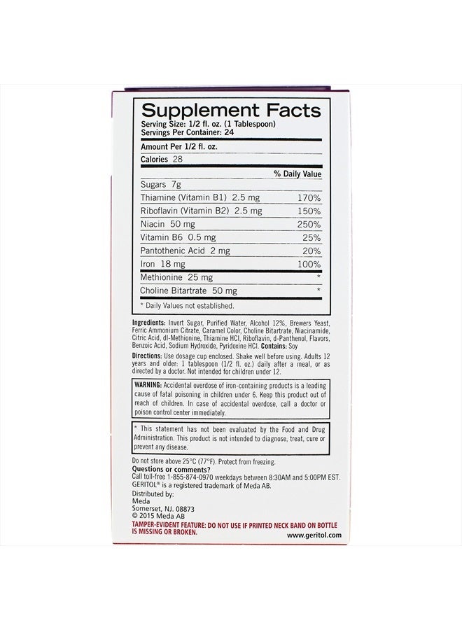 Geritol Liquid Energy Support, High Potency B-Vitamin & Iron Liquid Supplement, 12 Fl Oz (Pack of 3) - Image 3