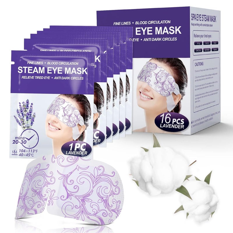 16 Packs Steam Eye Masks for Dry Eyes Lavender Warm Relief Eye Fatigue  Dark Circle Heat Sleep Eye Mask for Puffy Eyes Disposable Moist Hot Compress Eye Patch for Sleeping