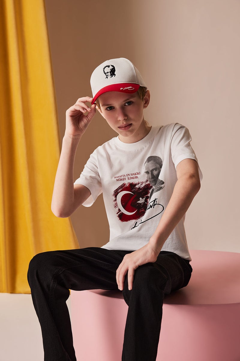 DeFacto Multicolour Boy Boy Ataturk Printed Gabardine Cap Hat Casual - Image 1