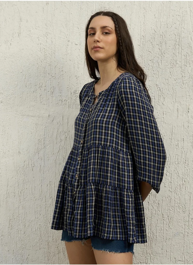 Hubberholme Oversized Black Shirt for Women, Casual Check and Full Sleeve