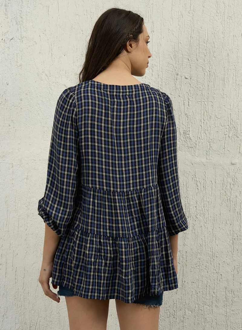 Hubberholme Oversized Black Shirt for Women, Casual Check and Full Sleeve