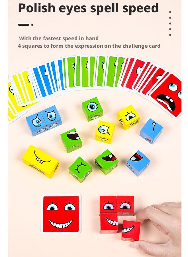Beauenty Face Changing Magic Cube Game,Wooden 3D Puzzle Face Changing Cube Game with Bell, Emoji Game Educational Puzzles Toy Board Games for Kids Christmas Birthday - Image 4
