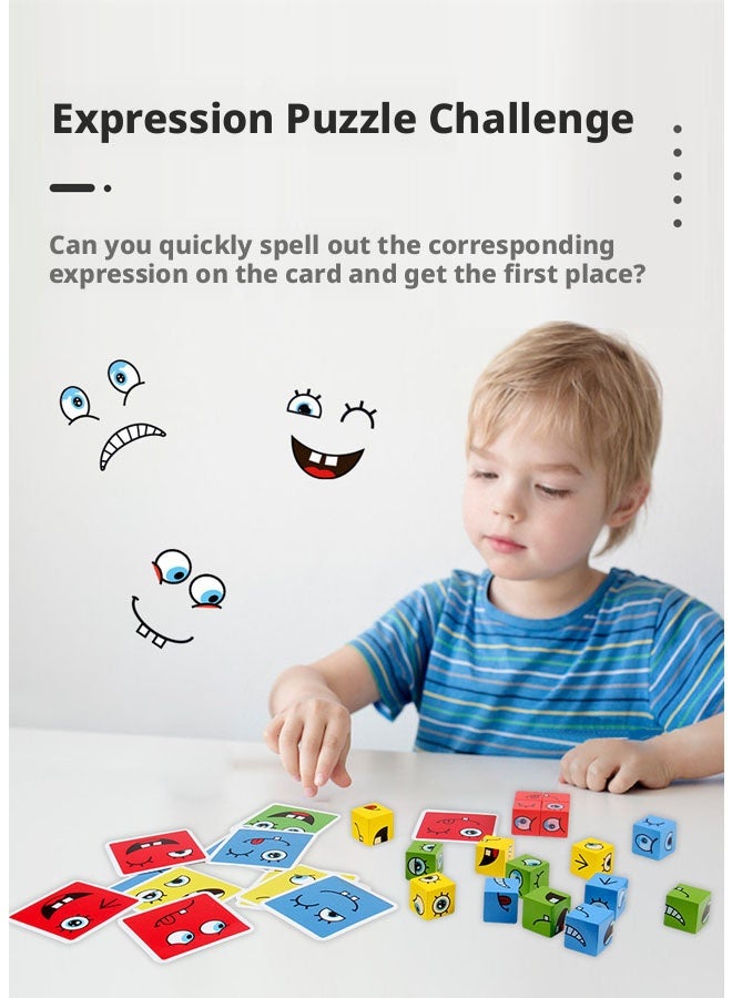 Beauenty Face Changing Magic Cube Game,Wooden 3D Puzzle Face Changing Cube Game with Bell, Emoji Game Educational Puzzles Toy Board Games for Kids Christmas Birthday - Image 3