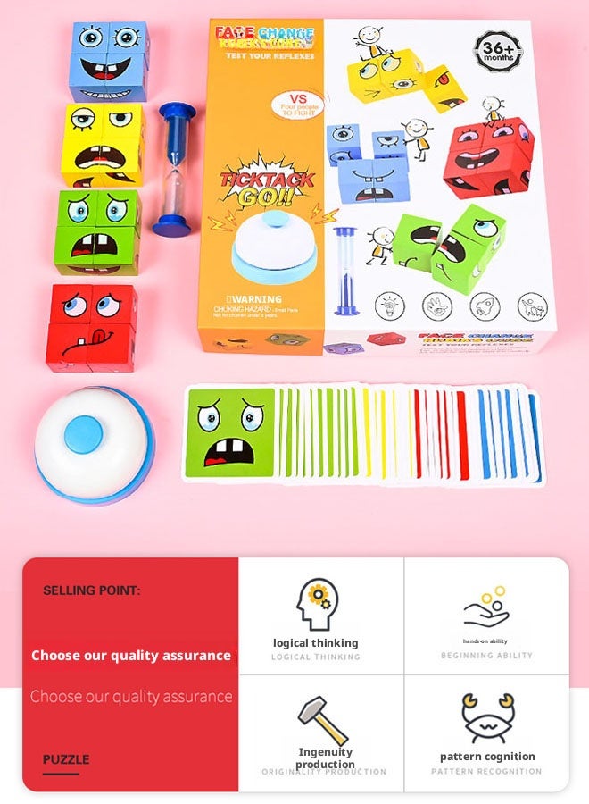 Beauenty Face Changing Magic Cube Game,Wooden 3D Puzzle Face Changing Cube Game with Bell, Emoji Game Educational Puzzles Toy Board Games for Kids Christmas Birthday - Image 2