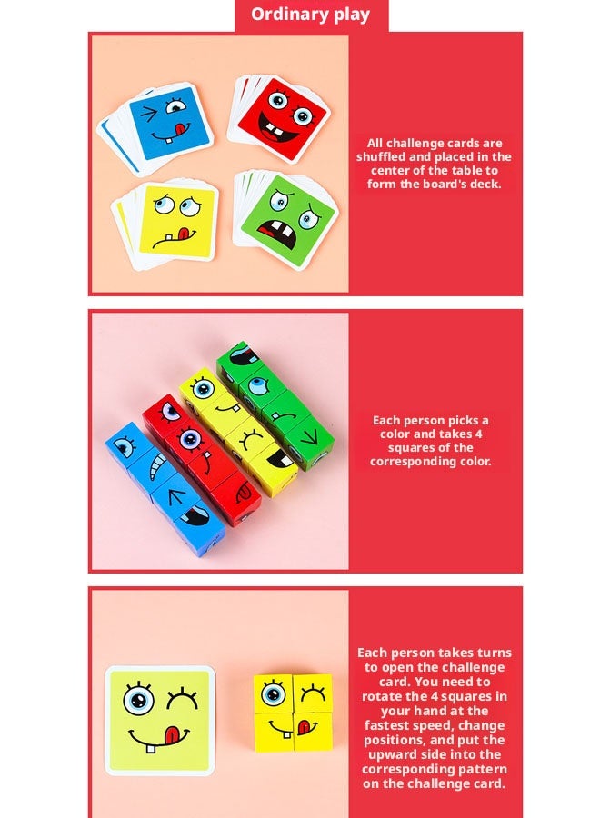 Beauenty Face Changing Magic Cube Game,Wooden 3D Puzzle Face Changing Cube Game with Bell, Emoji Game Educational Puzzles Toy Board Games for Kids Christmas Birthday - Image 5