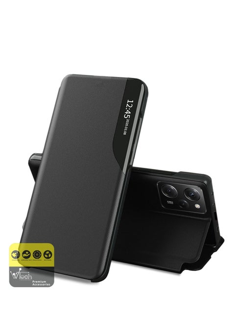 جراب هاتف ذكي بنوافذ عاكس قابل للطي جراب هاتف تلقائي للنوم والإيقاظ لهاتف Xiaomi Poco X5 Pro 5G 2023 أسود