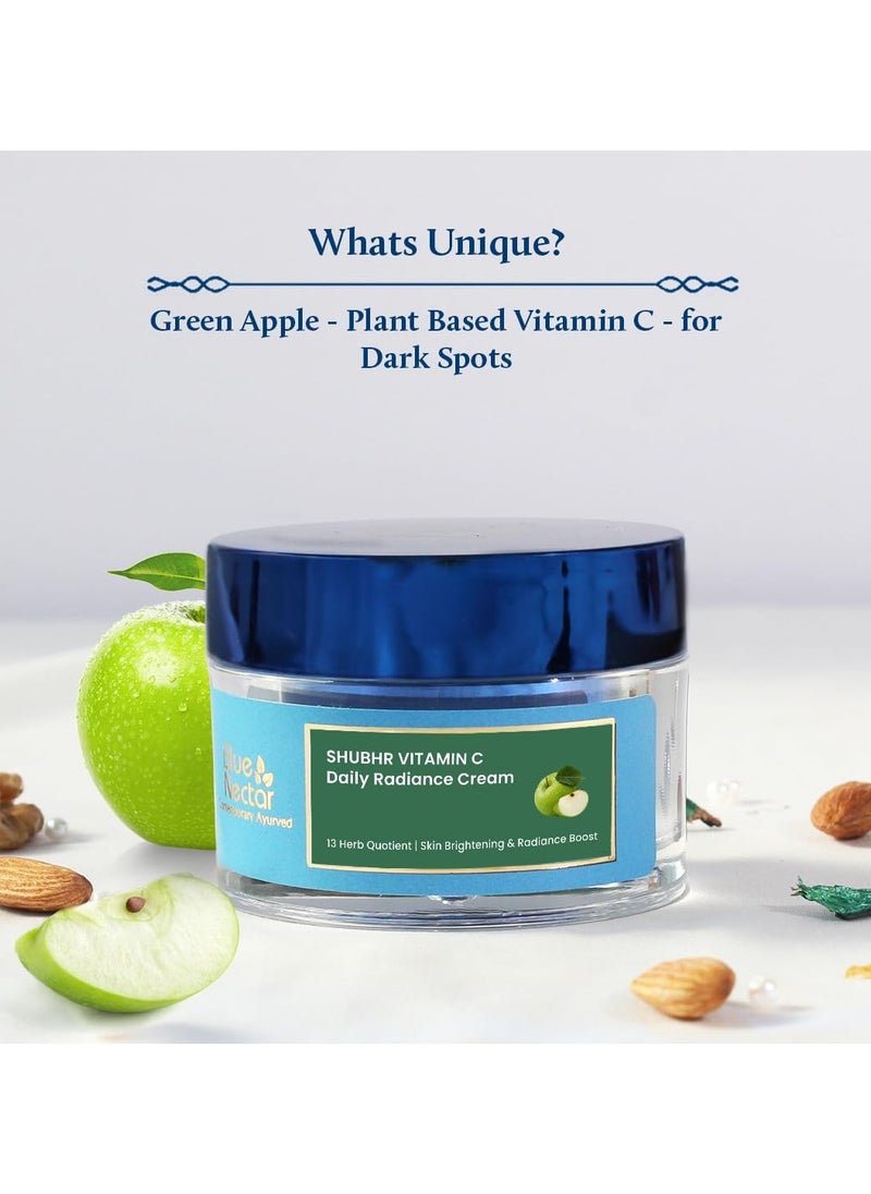 Blue Nectar Natural Vitamin C Face Cream for Glowing Skin, Dark Spot Removal Cream for Women with Green Apple and Almond Oil (13 Herbs, 50g)  - Image 2