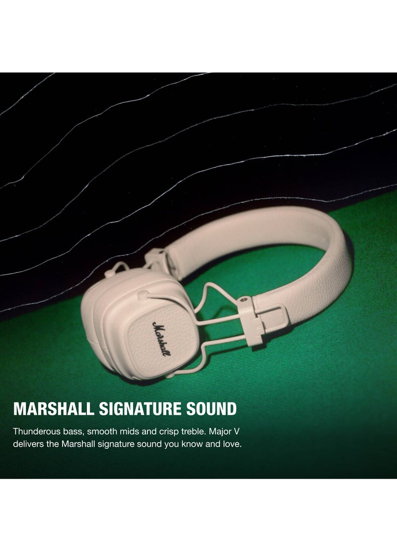 مارشال سماعة بلوتوث لاسلكية على الأذن Major V مع أكثر من 100 ساعة من وقت التشغيل، كريمي - Image 2