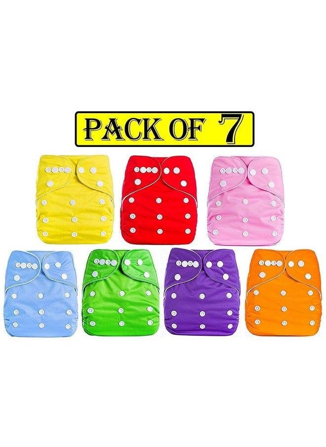 DOMENICO Washable Baby Diaper Premium Cloth Diaper Reusable Adjustable Size Waterproof Pocket Cloth Diaper Nappie (Without Insert) (Pack Of 7)(Assorted Color)  - Image 2
