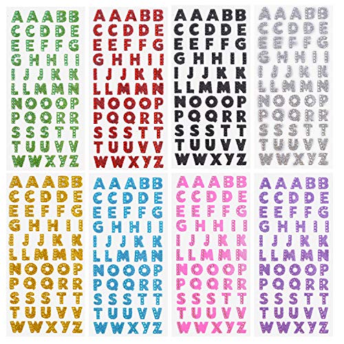 Aylifu Self Adhesive Glitter Alphabet Stickers, 8 Sheets Glitter Crystal Rhinestones Alphabet Letter Stickers A to Z Letter for Grad Cap and Handicraft Art - 8 Colors - Image 1