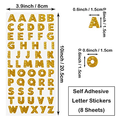 Aylifu Self Adhesive Glitter Alphabet Stickers, 8 Sheets Glitter Crystal Rhinestones Alphabet Letter Stickers A to Z Letter for Grad Cap and Handicraft Art - 8 Colors - Image 3