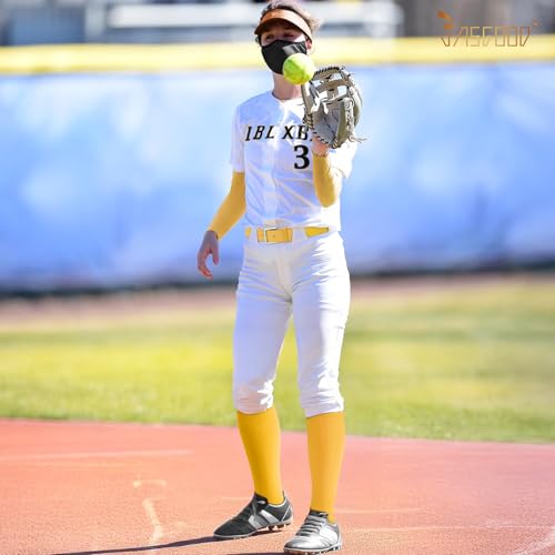 JASGOOD Baseball Socks and Belt for Men Softball Socks and Belt Combo Elastic Belt for Youth Adult, Yellow - Image 3