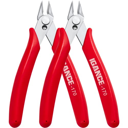 IGAN-170 Flush Wire Cutters (Pack of 2), Precision Jewelry Making Flush Cut Pliers, Small Wire Snips Clippers, Ideal for Ultra-fine Cutting Needs, Red - Image 1