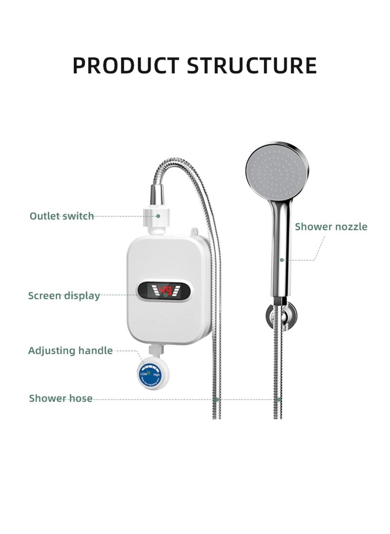 ELIKLIV - Mini Electric Water Heater - Quick Heating Constant Temperature Instant Electric Water Heater Shower Set, 3500W Instant Tankless Hot Water Heater with LCD Display, for Kitchen Bathroom Washing - Image 1