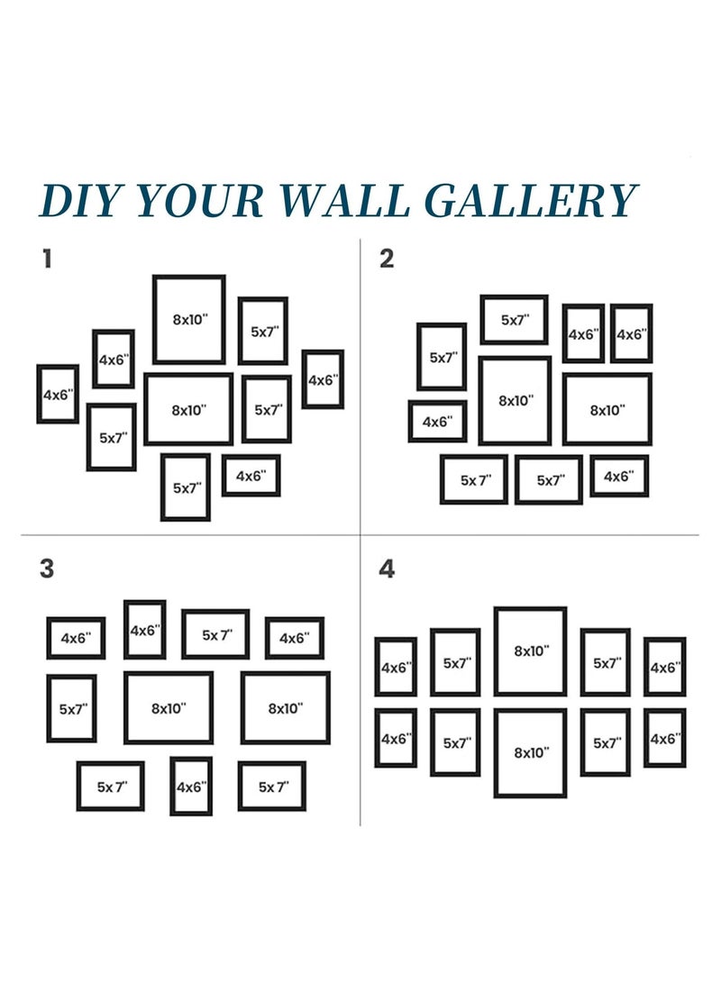 NANAO 10 عبوة إطارات صور ديكور جدار كولاج، مجموعة إطارات صور لجدار أو عرض على الطاولة، أحجام متعددة 2 قطعة 8x10، 4 قطع 5x7، 4 قطع 4x6 إطارات صور، أسود - Image 4