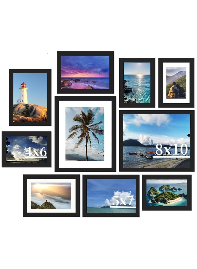 NANAO 10 عبوة إطارات صور ديكور جدار كولاج، مجموعة إطارات صور لجدار أو عرض على الطاولة، أحجام متعددة 2 قطعة 8x10، 4 قطع 5x7، 4 قطع 4x6 إطارات صور، أسود - Image 1