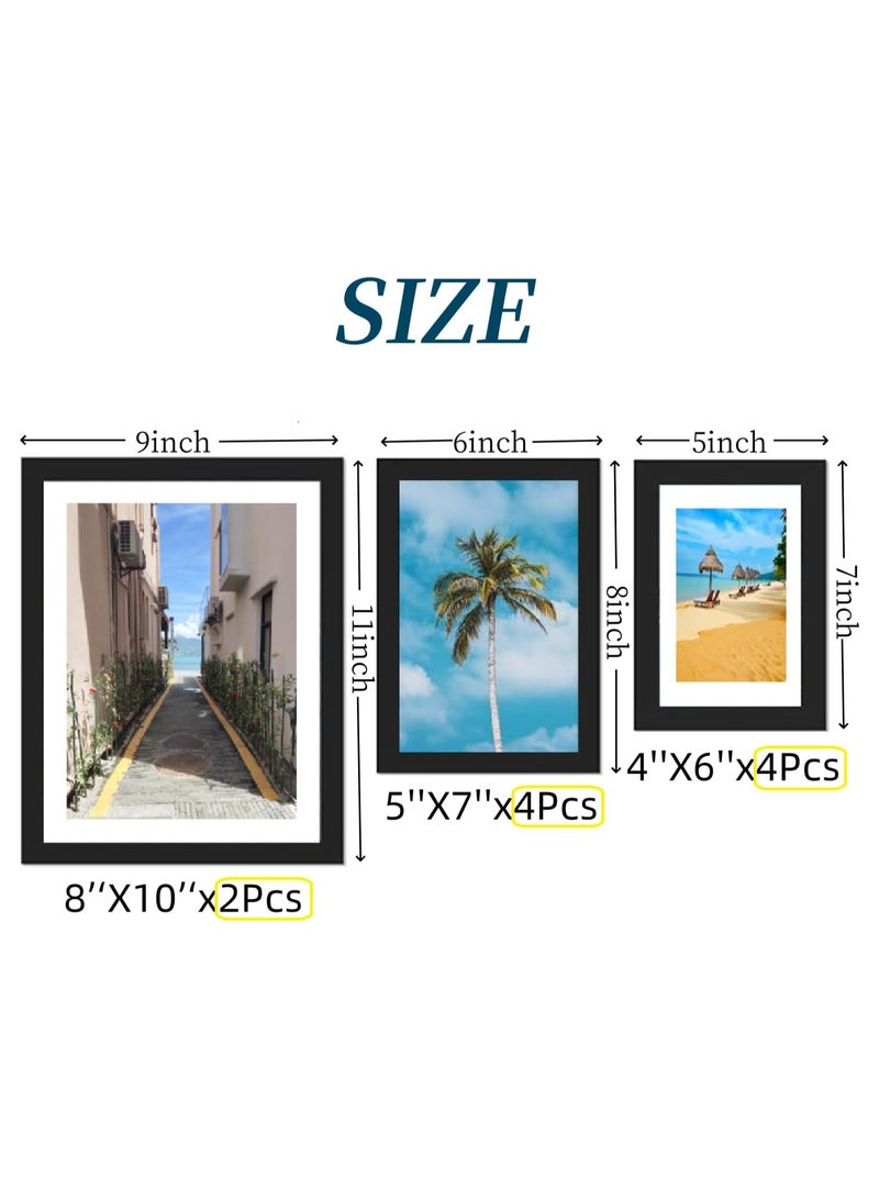 NANAO 10 عبوة إطارات صور ديكور جدار كولاج، مجموعة إطارات صور لجدار أو عرض على الطاولة، أحجام متعددة 2 قطعة 8x10، 4 قطع 5x7، 4 قطع 4x6 إطارات صور، أسود - Image 2