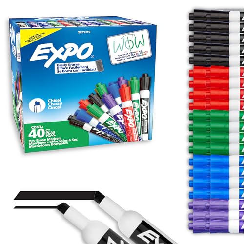 EXPO Dry Erase Markers Low Odor Ink Chisel Tip 40 Count Whiteboard Calendar Organization Essential Supplies for Office School Classroom Teachers - Image 1