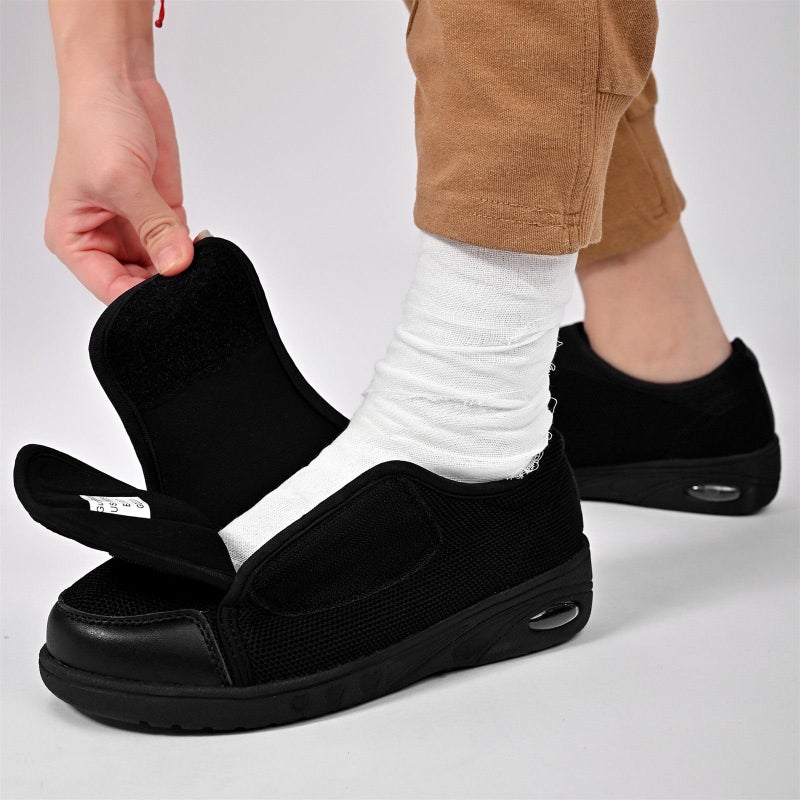GudaFoot Women's Diabetic Shoes Easy Put on with Adjustable Lightweight for Edema Plantar Fasciitis Bunions Arthritis Neuropathy Wide Width Swollen Feet Bottom Fattening and Widening Elderly Shoes Black - Image 4